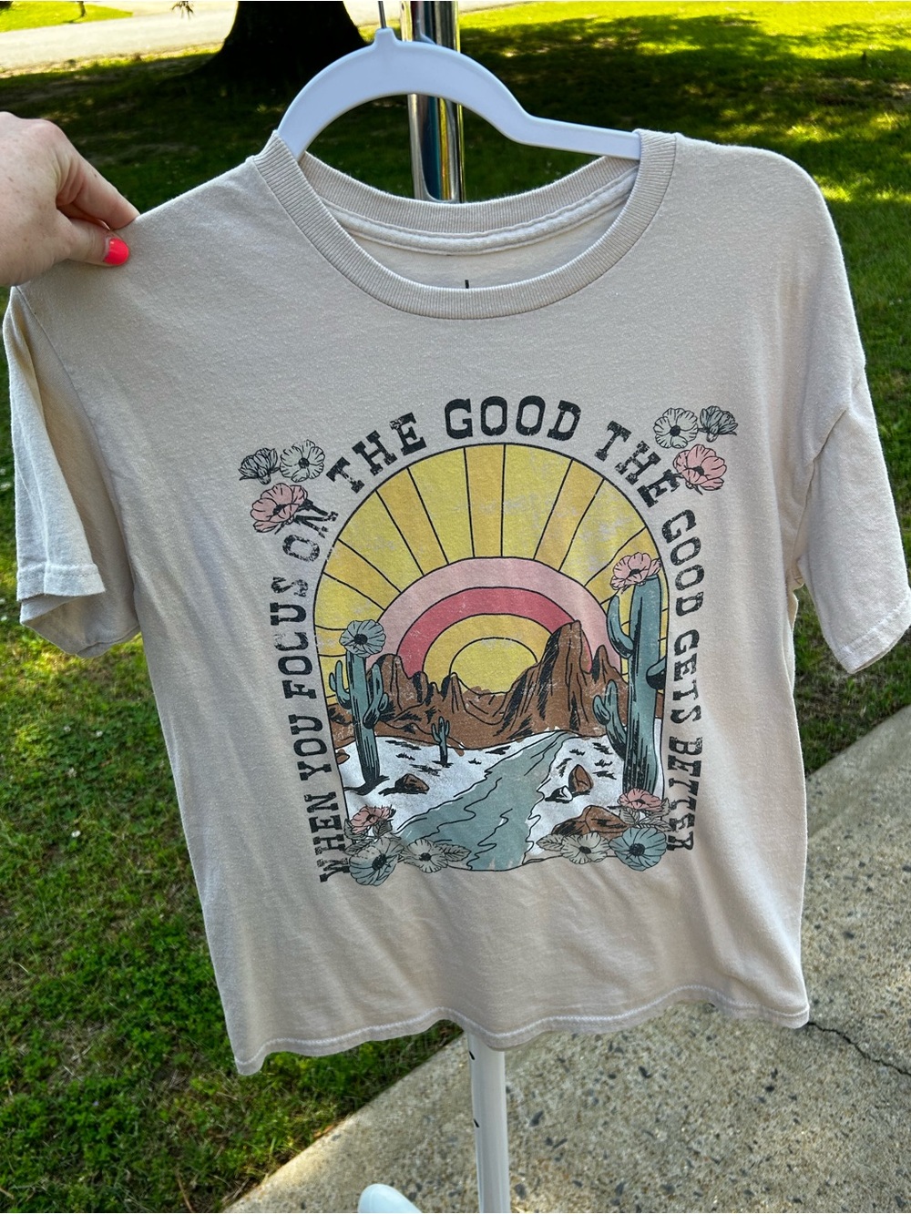 Graphic Desert Sunrise Short Sleeve Tee - Cream